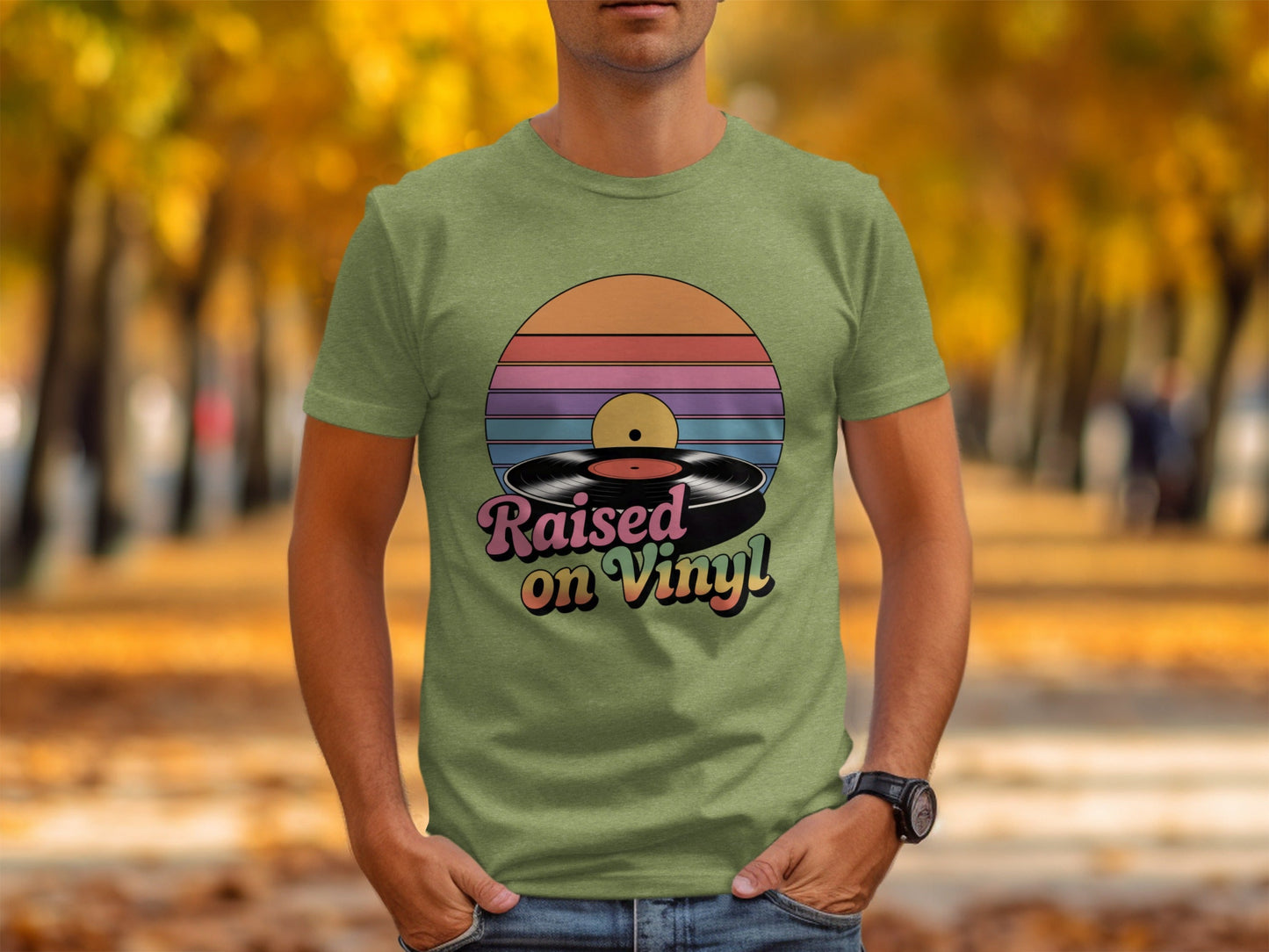 Raised On Vinyl Vintage Retro Style Design Graphic T-Shirt