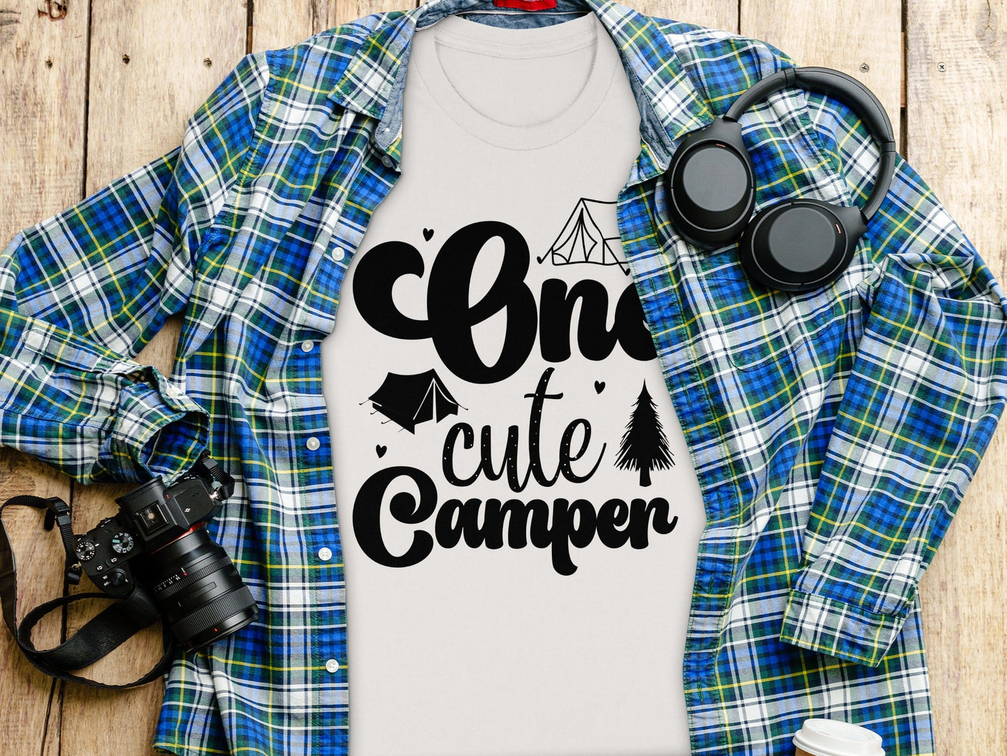 One Cute Camper Tent and Pine Tree Camping Design T-Shirt
