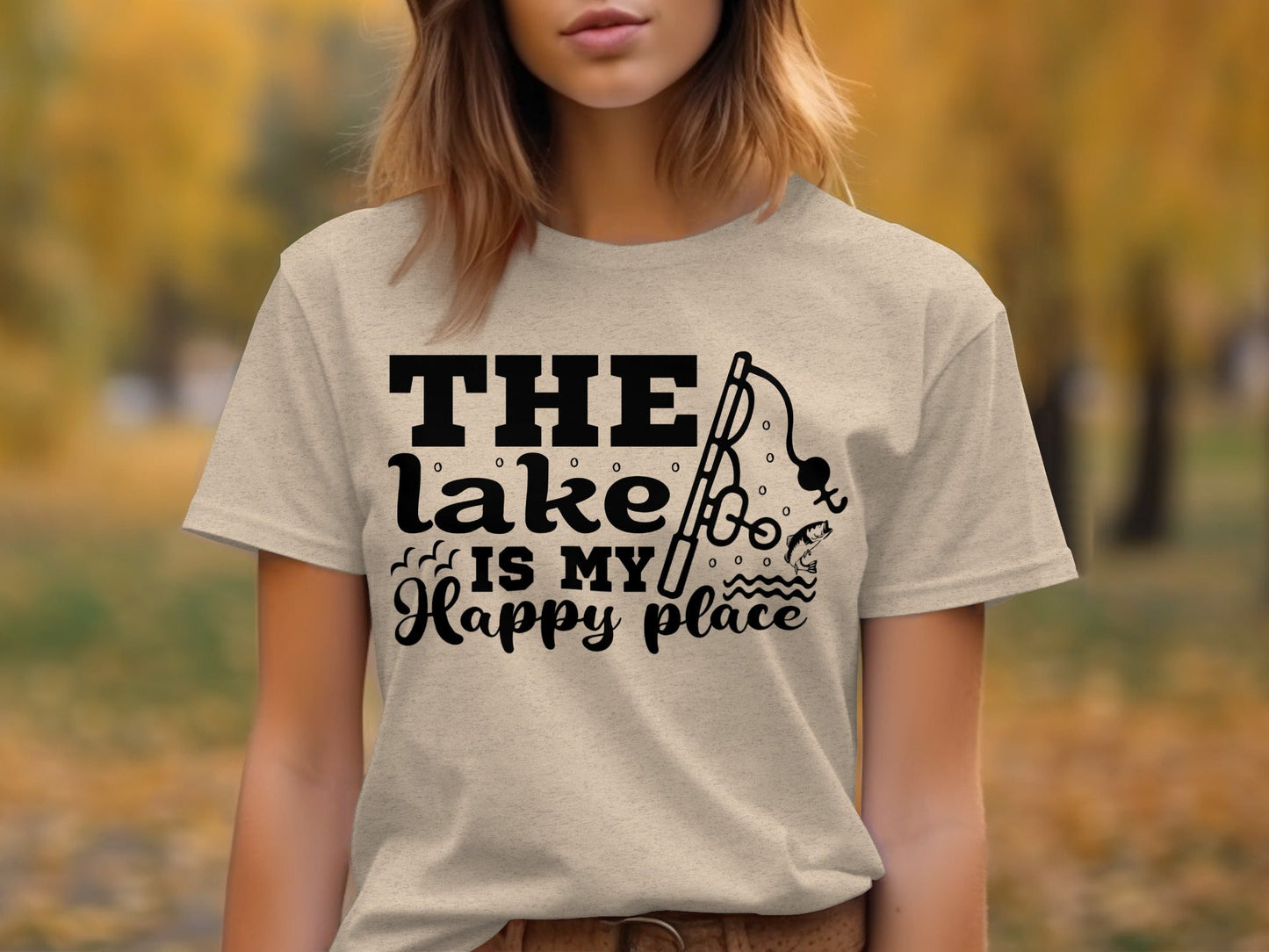 The Lake Is My Happy Place Fishing Illustration T-Shirt