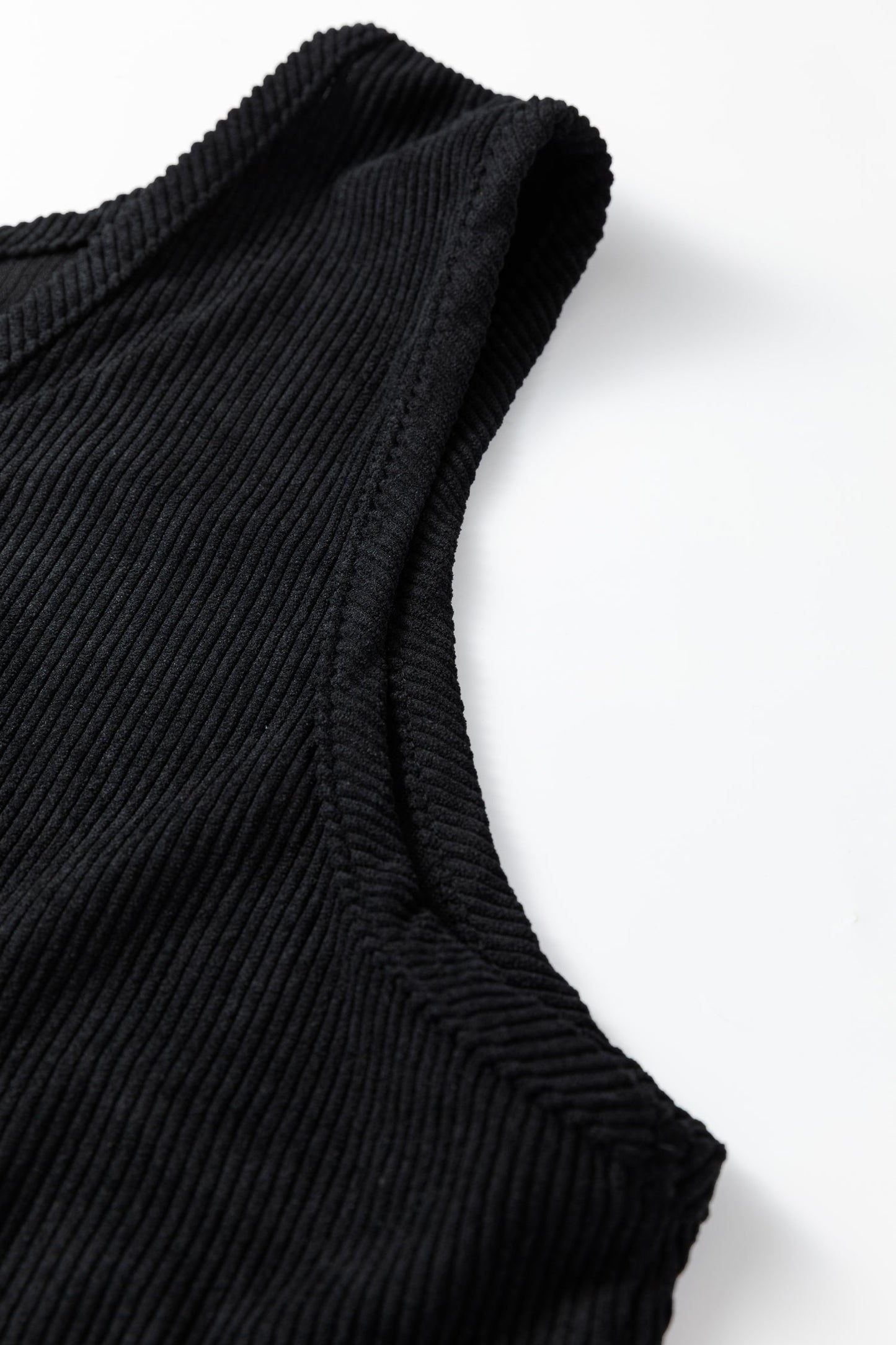 Black Plus Size Corduroy Patch Pocket Sleeveless Mini Dress
