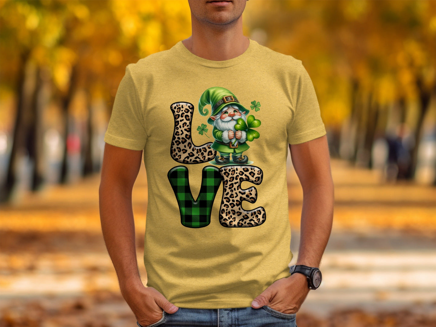 St Patricks Day Gnome T-Shirts, Leopard Print LOVE, Lucky Clover T-Shirts, Irish T-Shirts, Green Plaid T-Shirts, Unique St Paddys Day