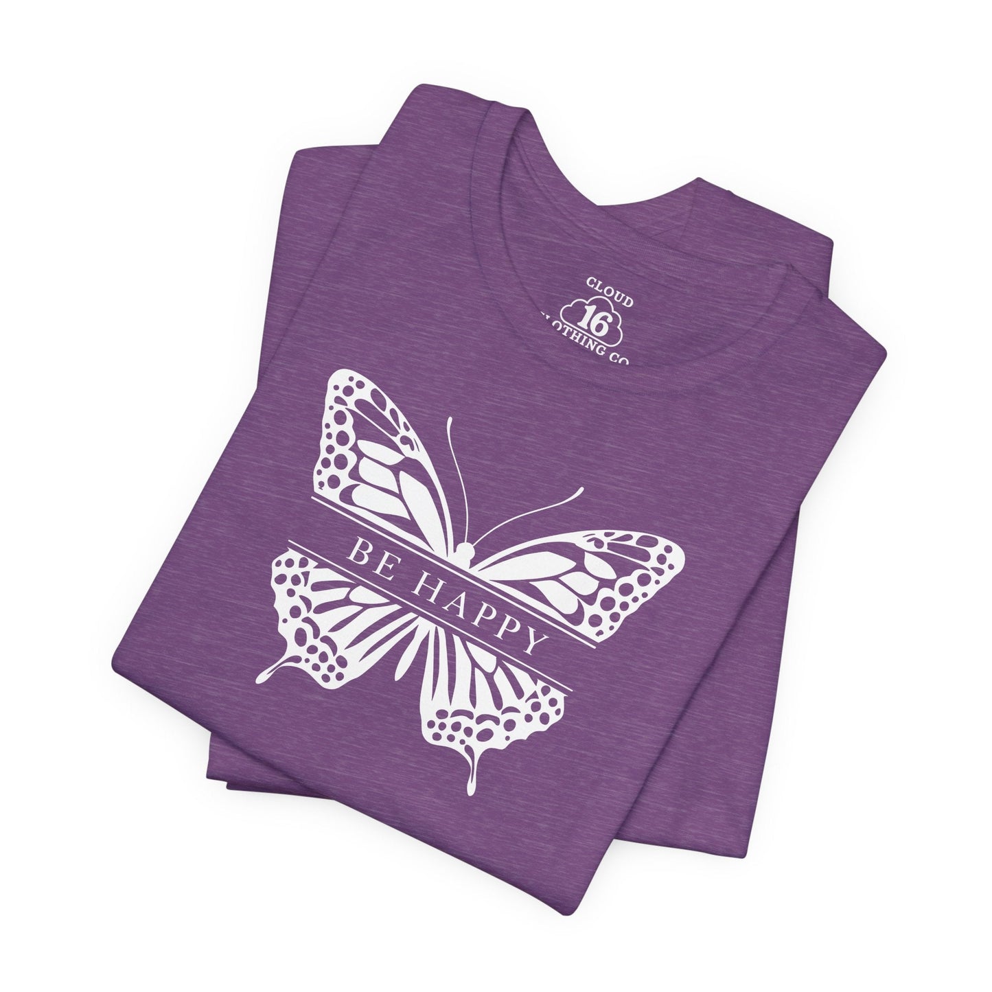 Be Happy Butterfly Tee - Womens Eco-Friendly T-Shirt - Positive Vibes Nature Lover Gift