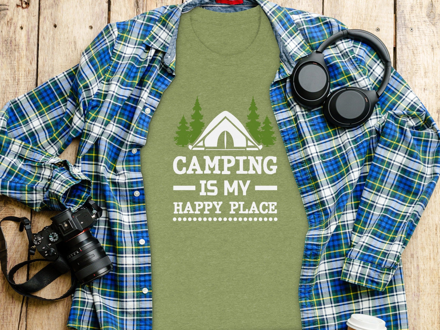 Camping Is My Happy Place Tent And Trees Graphic T-Shirt
