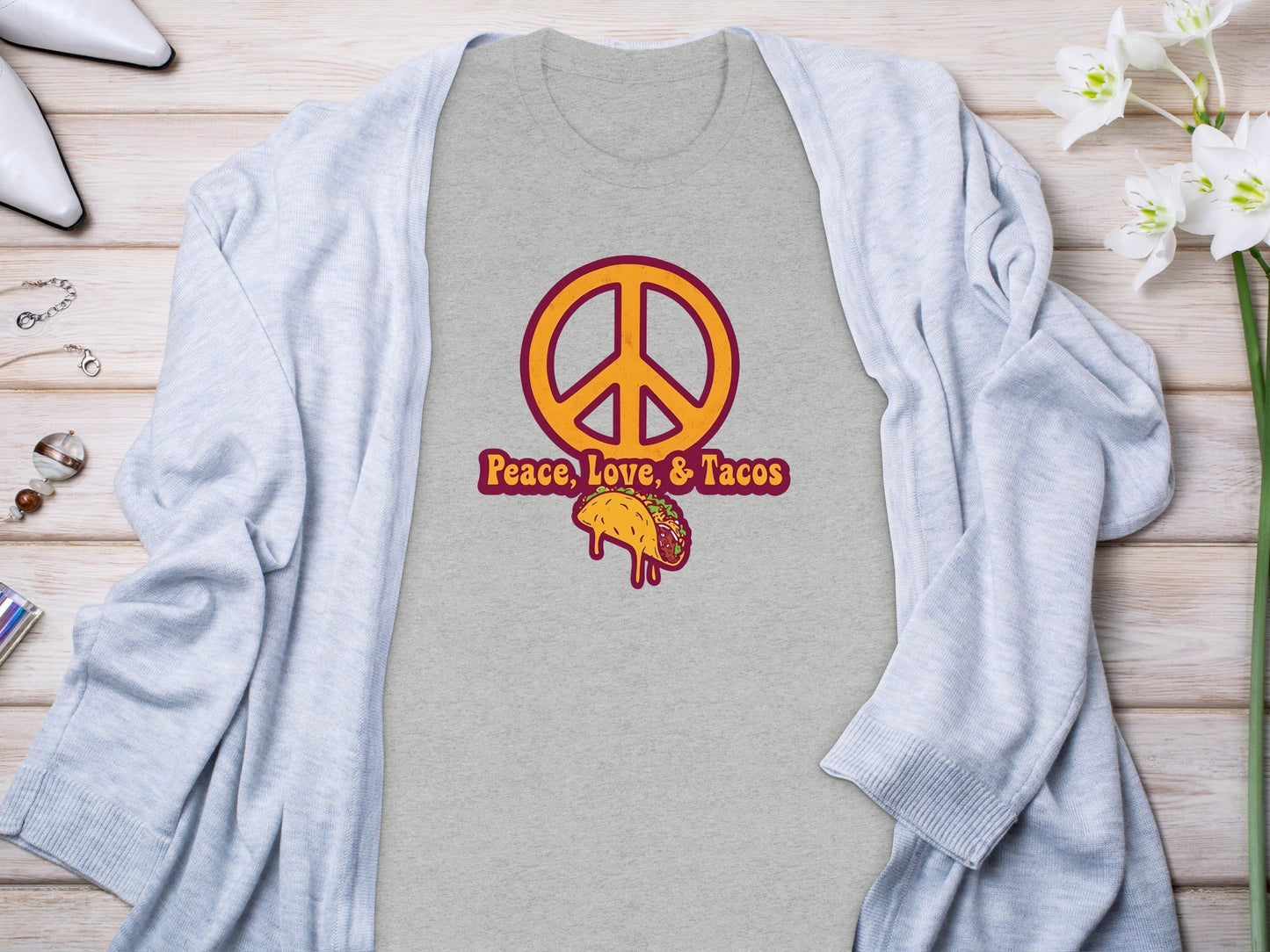 Peace Love Tacos Illustration for Taco Enthusiasts T-Shirt