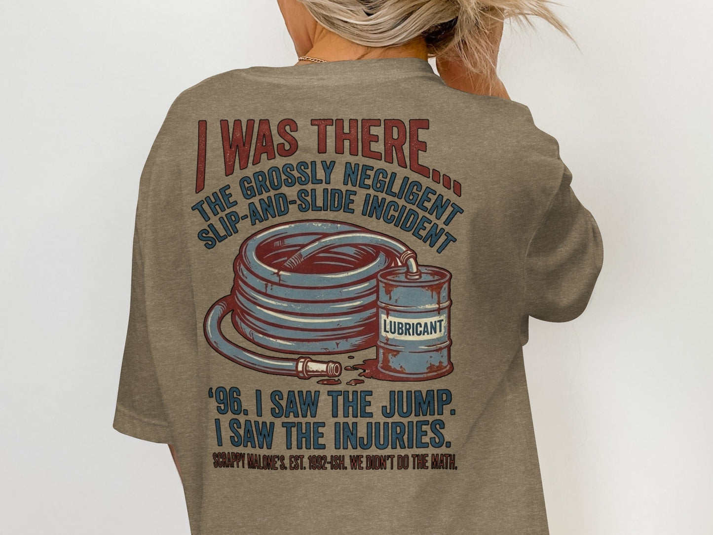 1996 Negligent Slip-and-Slide Incident Tee - Scrappy  Malone's