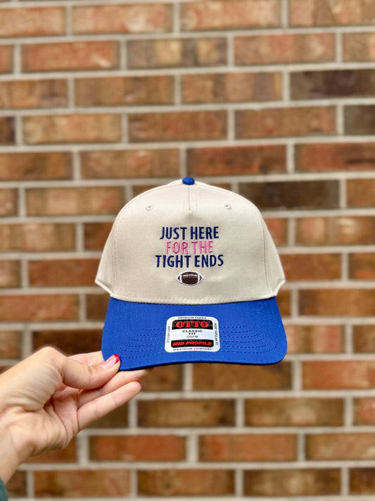 Just Here for the Tight Ends Hat | Football Trucker Hat | Two Tone Pink & Blue Embroidered Cap | Game Day Hat
