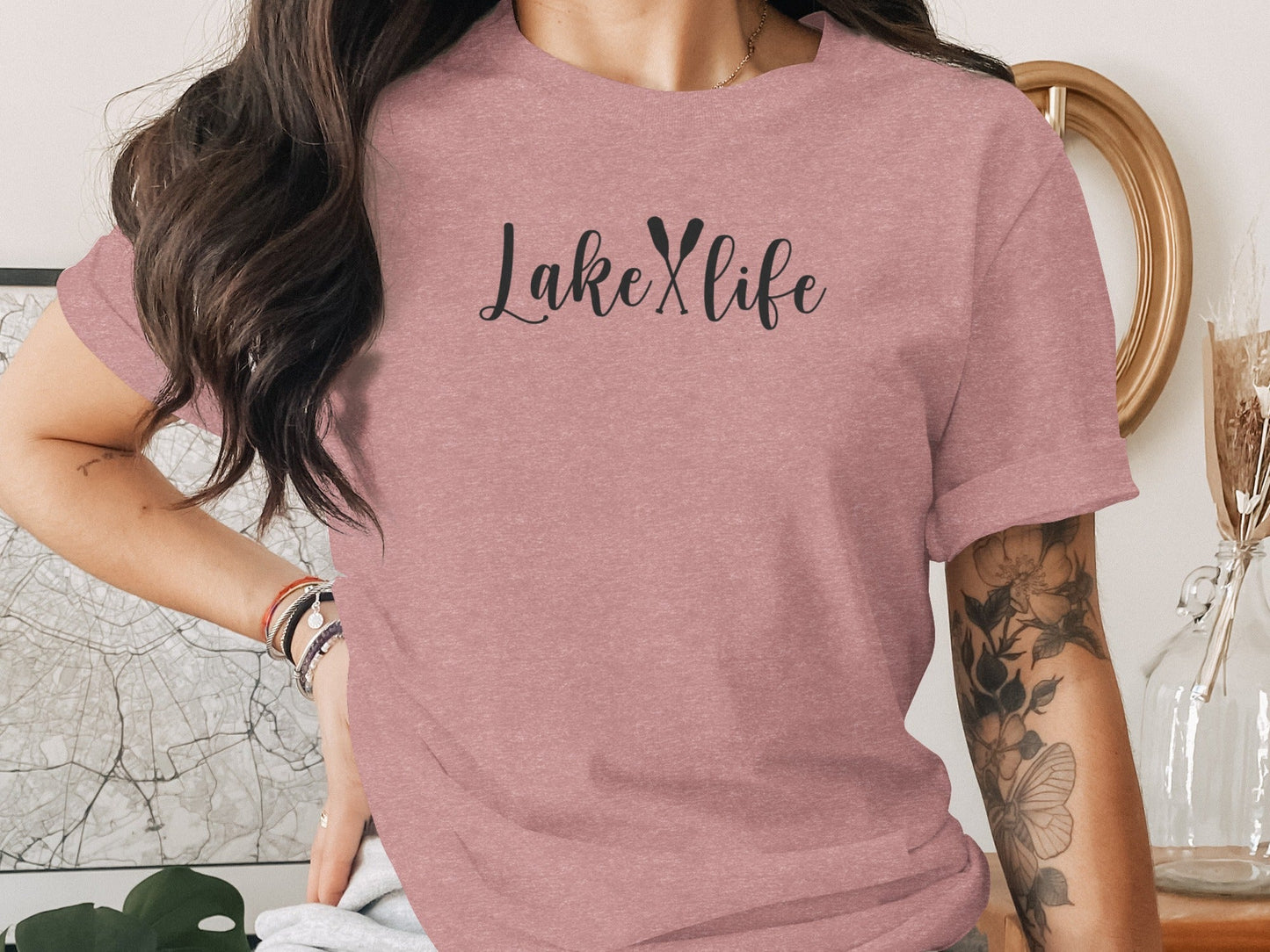 Lake With Crossed Paddles Graphic Design Lake Life T-Shirt