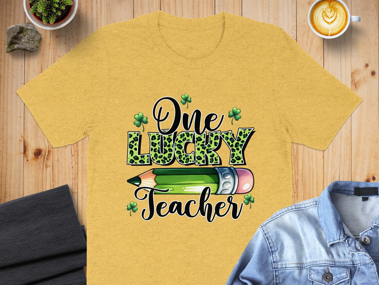 One Lucky Teacher With Pencil Illustration Design T-Shirt