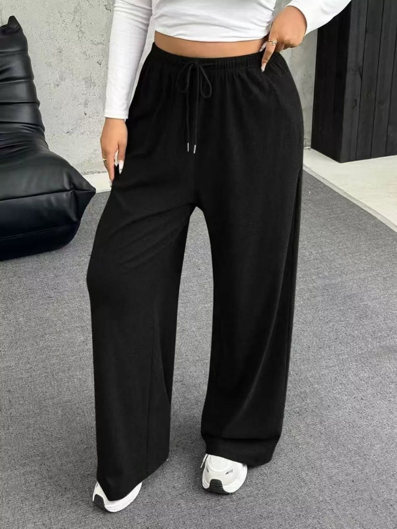 Full Size Drawstring Wide Leg Pants Plus Size