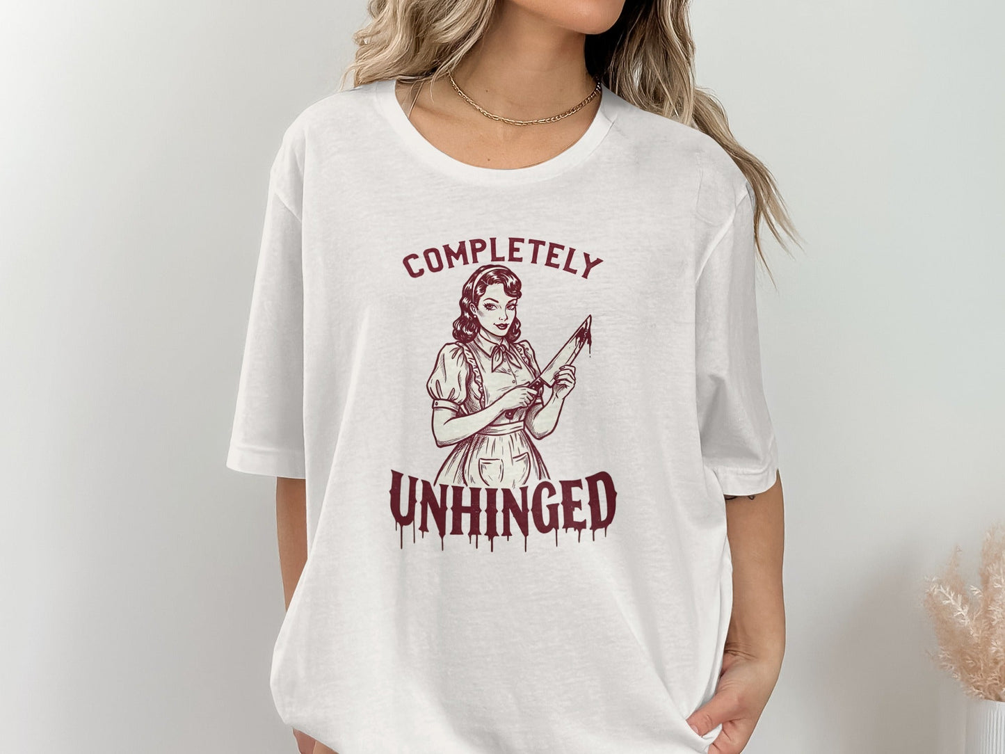 Completely Unhinged Crazy Lady with Knife Funny T-Shirt