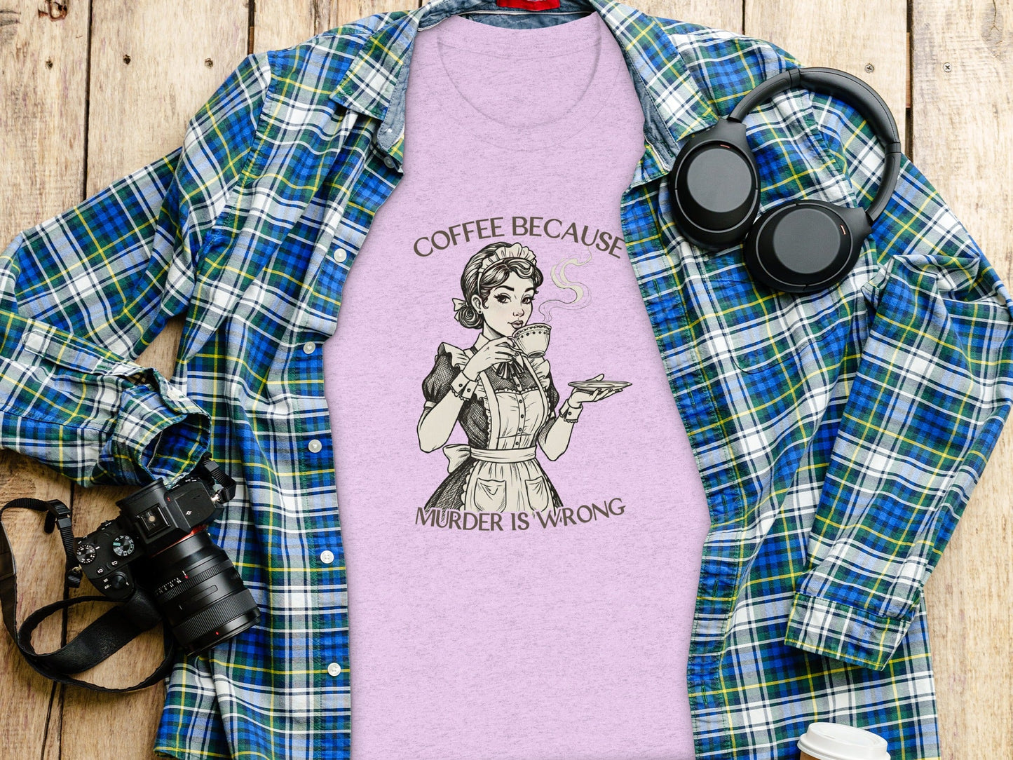 Coffee Because Murder is Wrong Funny Vintage Style T-Shirt
