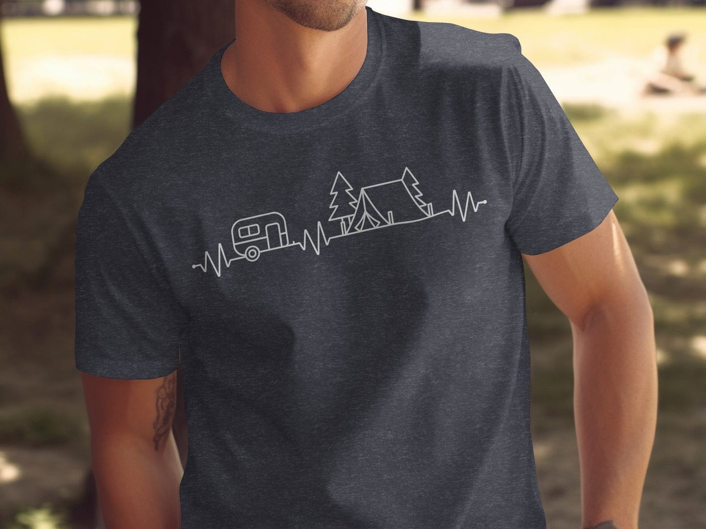 Camping Heartbeat Graphic Summer Outdoor Adventure T-Shirt