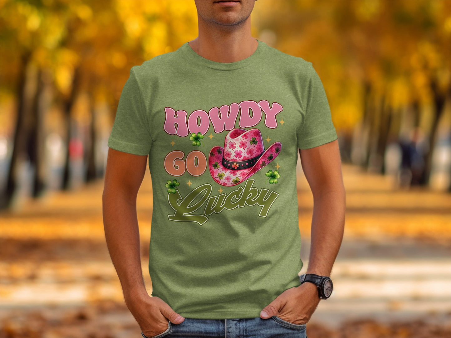 Howdy Go Lucky T-Shirts, St Patricks Day, Cowboy Hat, Shamrock, Good Luck, Festive Apparel, Lucky Shirt, Irish Pride