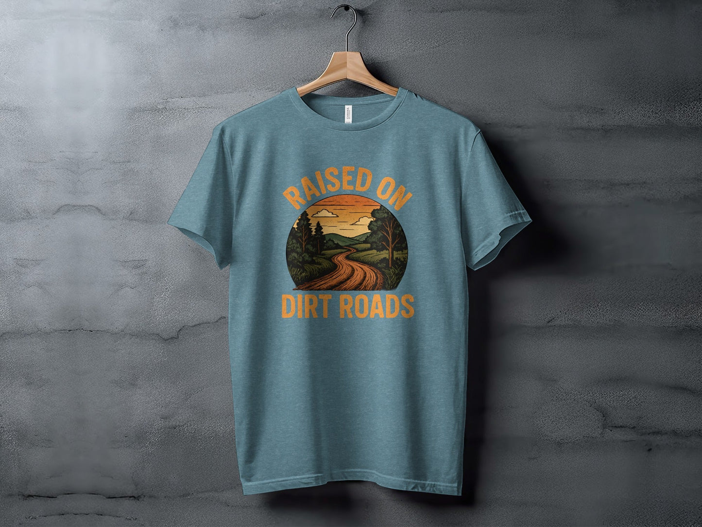 Raised On Dirt Roads Country Graphic Image Design T-Shirt