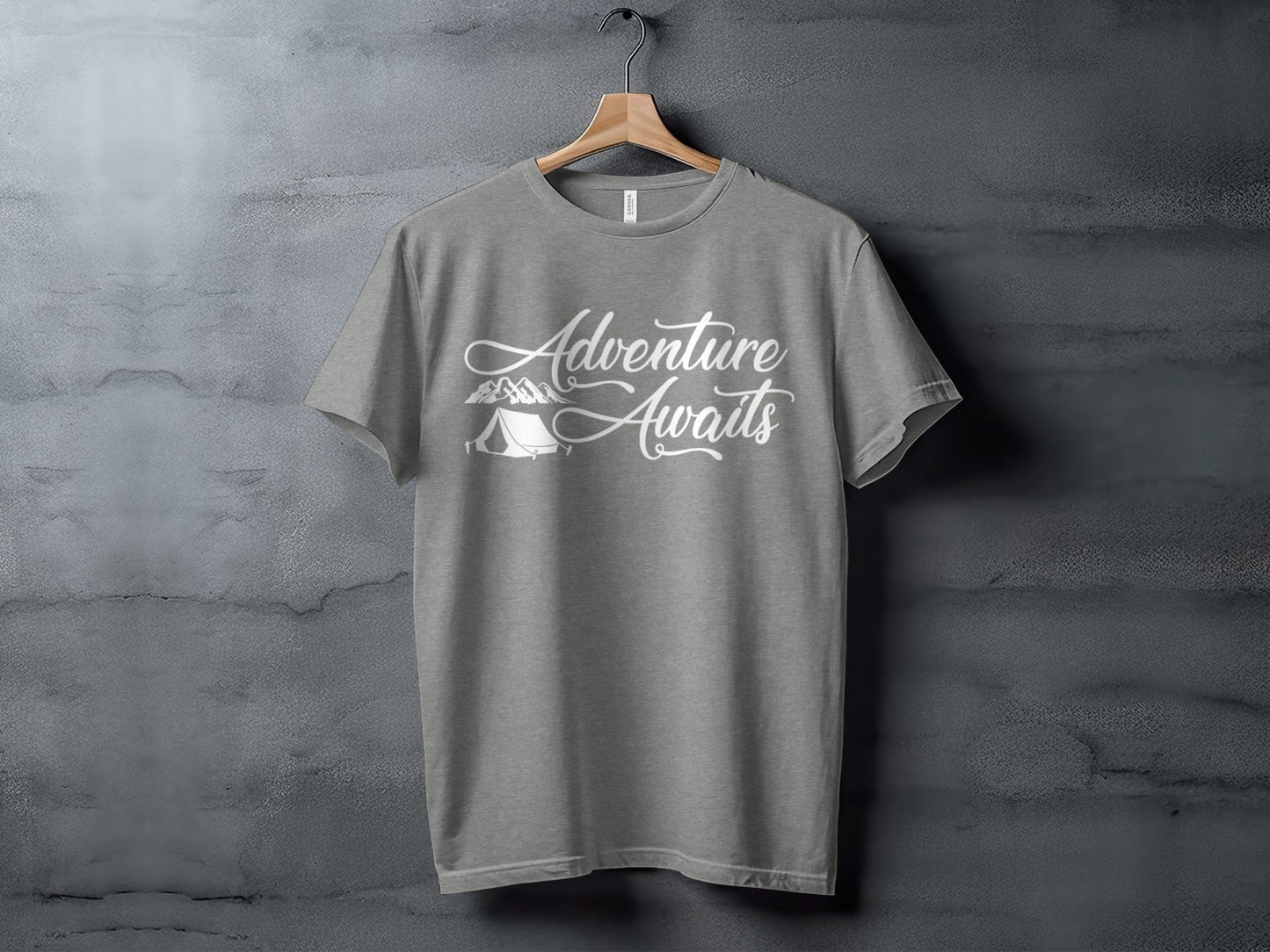 Adventure Awaits Tent Mountains Graphic Design T-Shirt