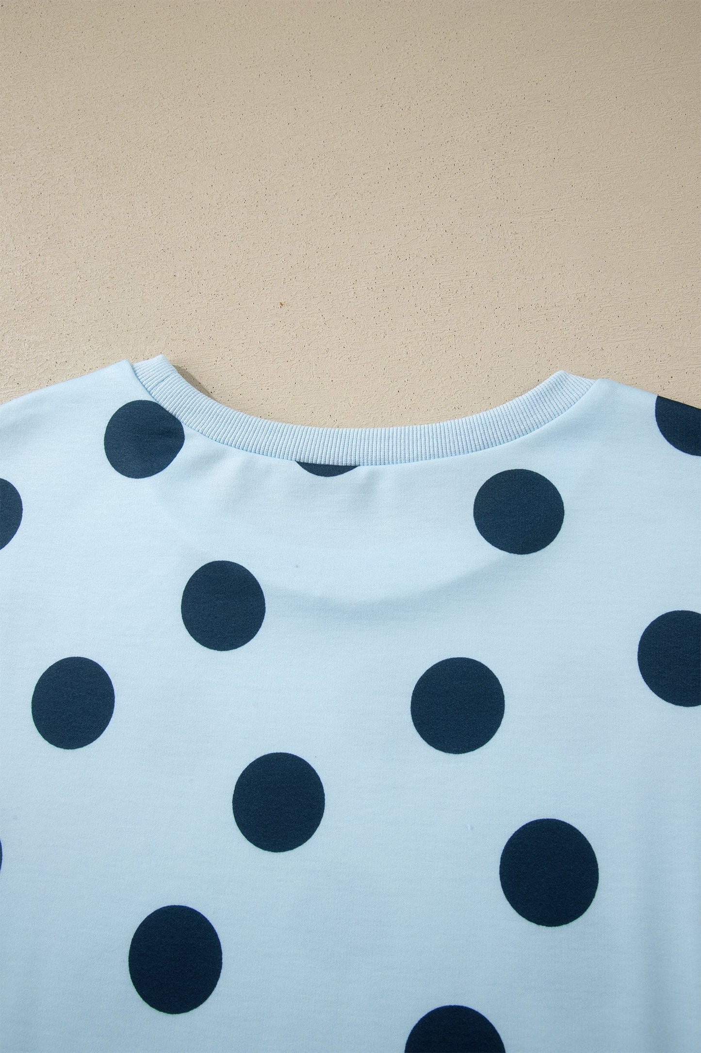 Sky Blue Polka Dot Print Loose Tee Drawstring Elastic Waist Short Set