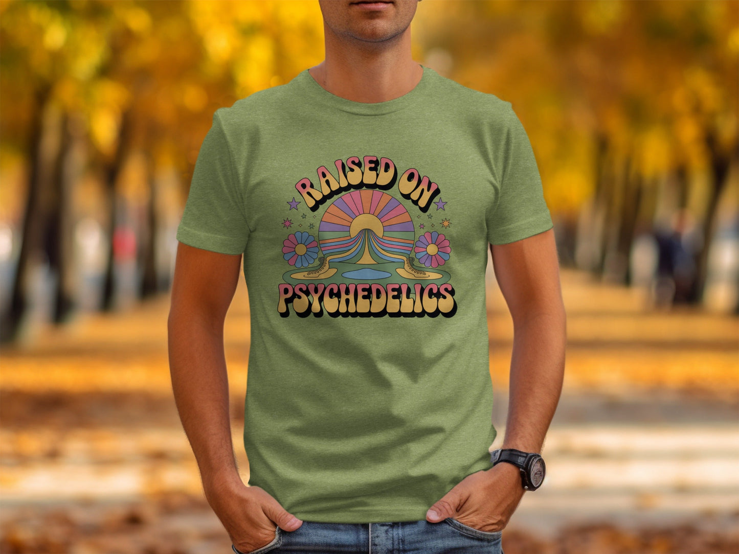 Raised On Psychedelics Retro Groovy Hippie Style T-Shirt
