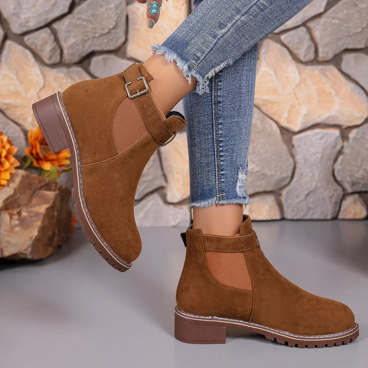 Round Toe Block Heels Boots