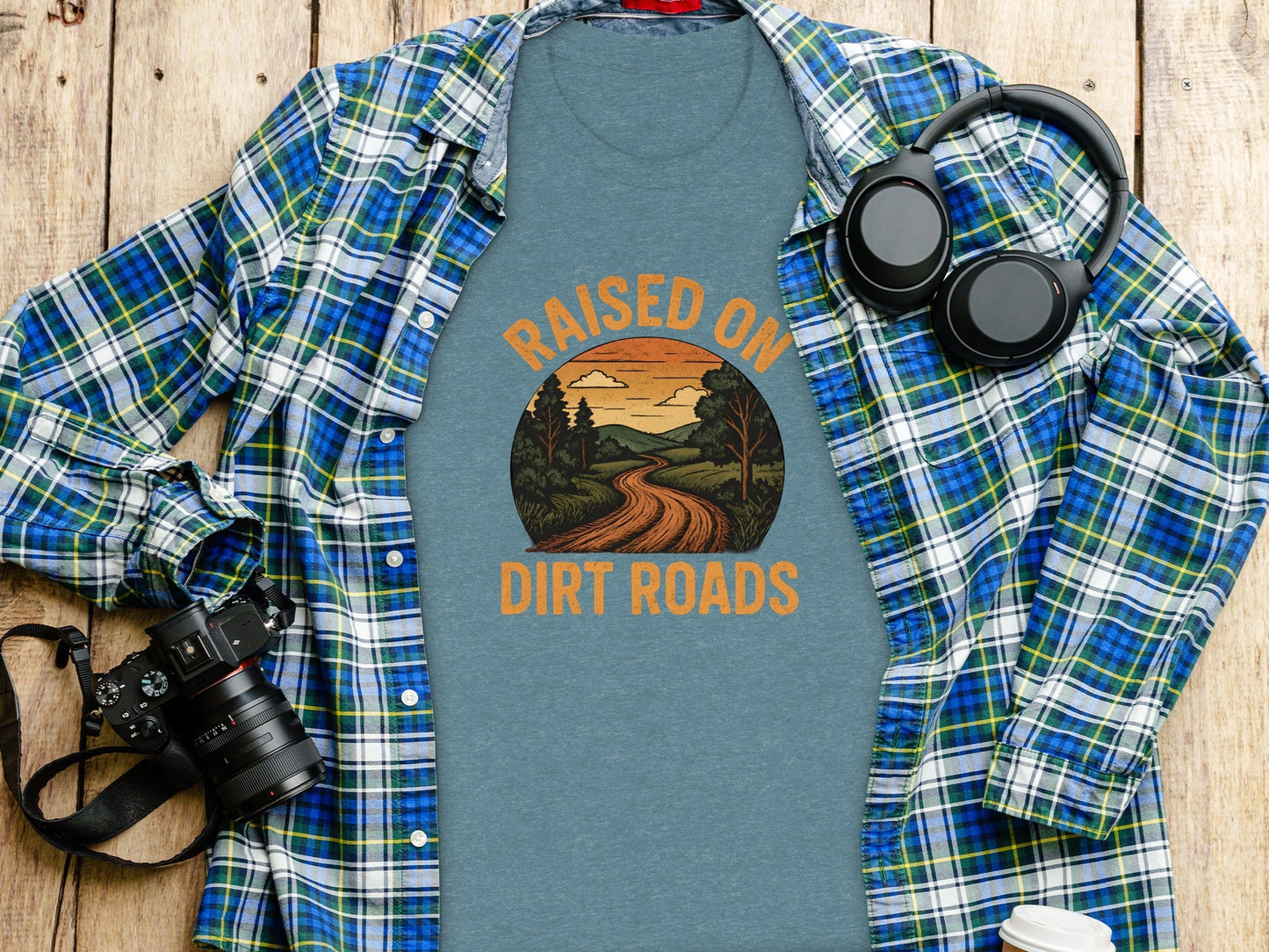 Raised On Dirt Roads Country Graphic Image Design T-Shirt