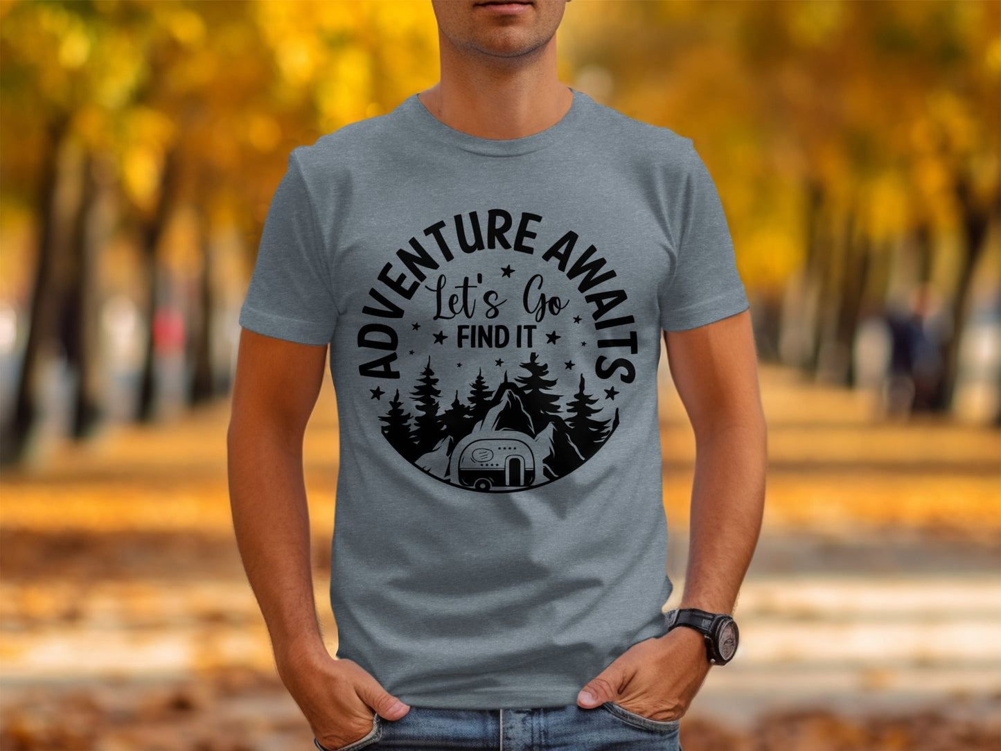 Adventure Awaits Let's Go Find It Silhouette Camper T-Shirt