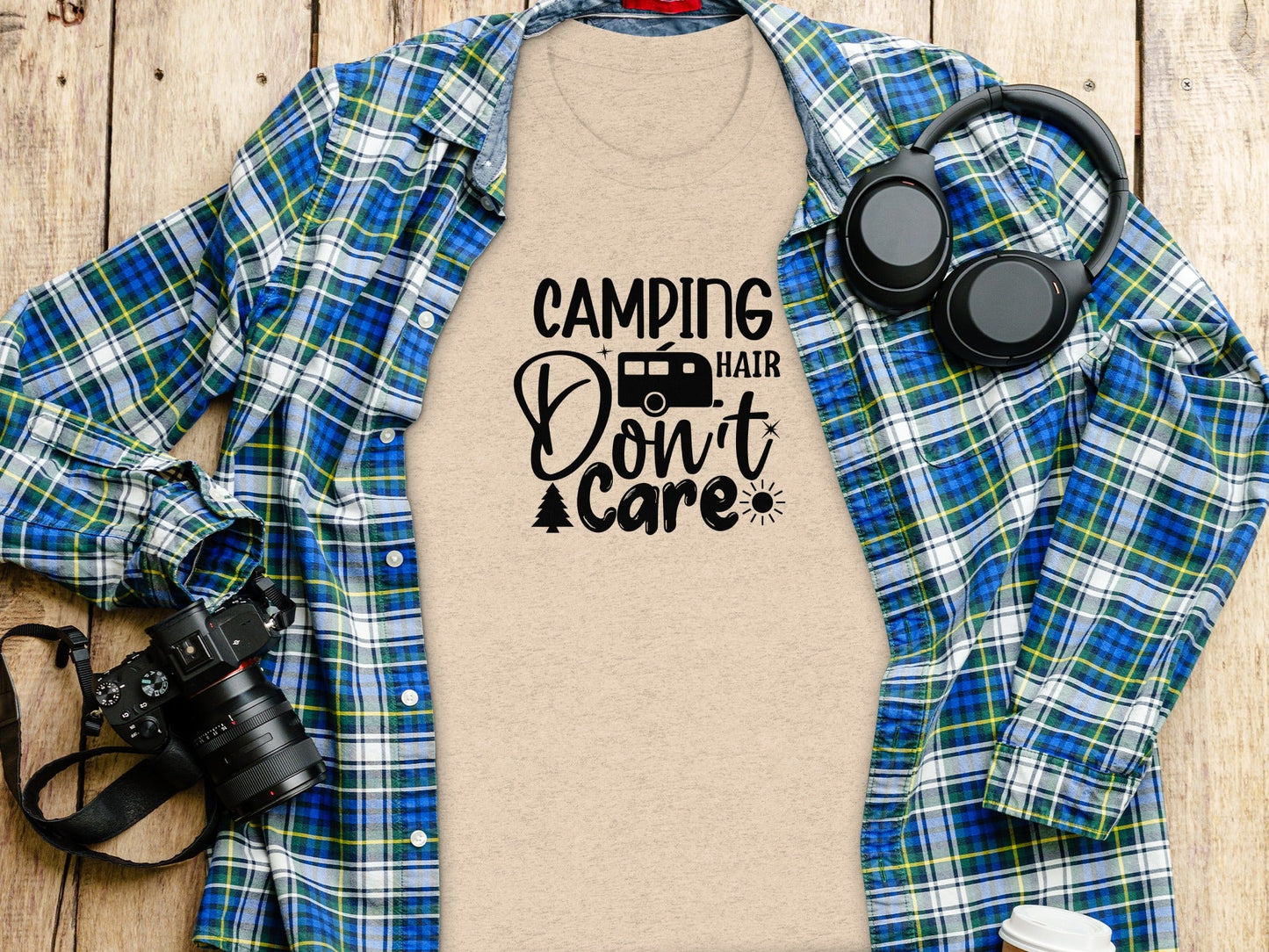 Camping Hair Dont Care Graphic Design Vacation T-Shirt