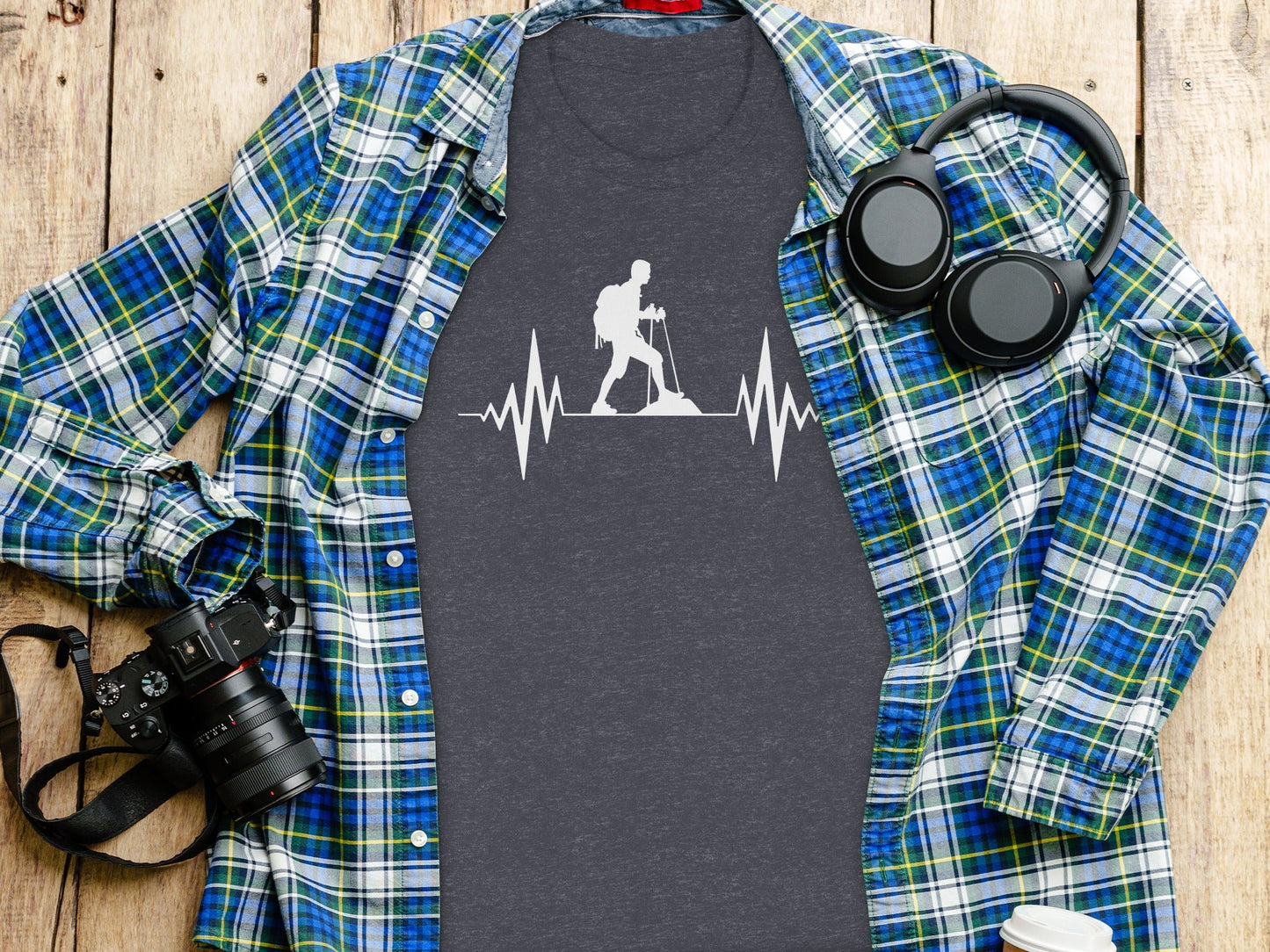Hiking Heartbeat Outdoors Graphic Design Print T-Shirt
