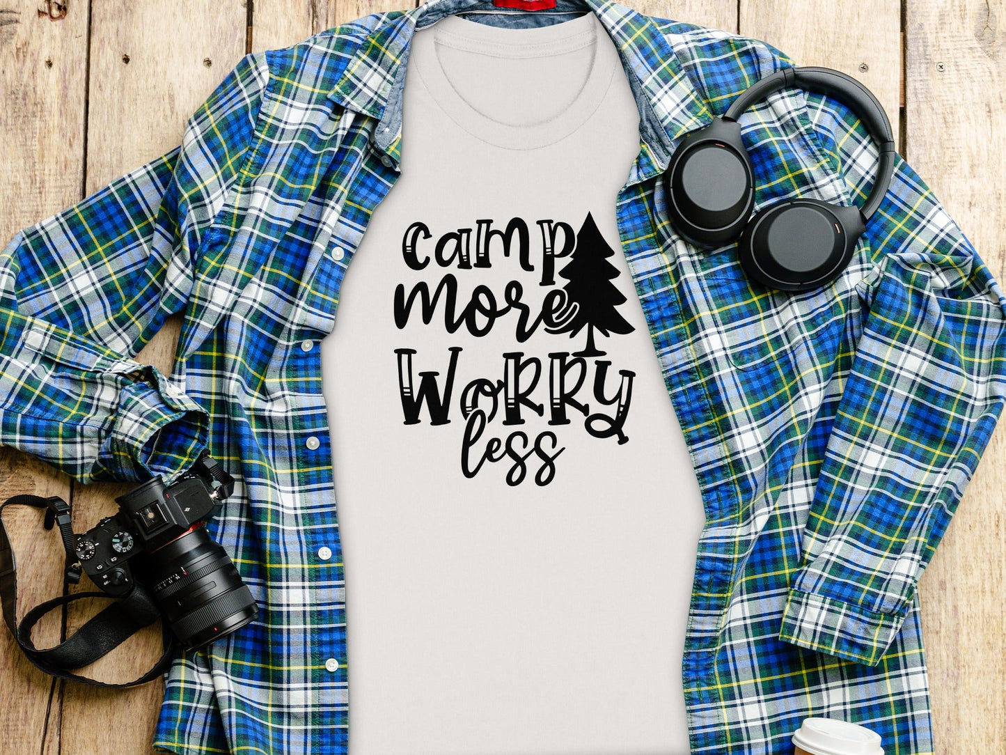 Camp More Worry Less Outdoors Adventure Graphic T-Shirt