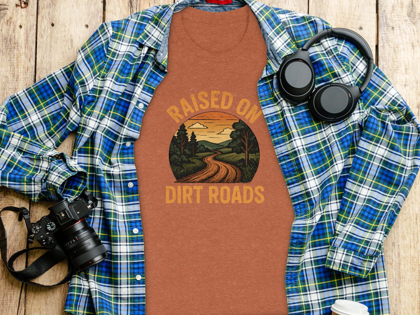 Raised On Dirt Roads Country Graphic Image Design T-Shirt