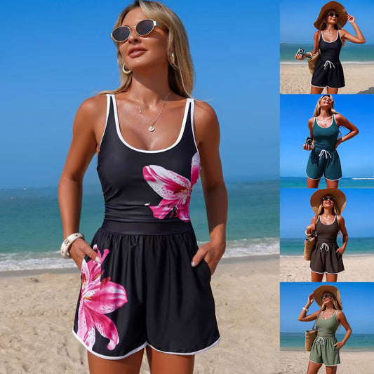 Women's Minimalist Sports One-Piece Swimsuit – Solid Color Sleeveless