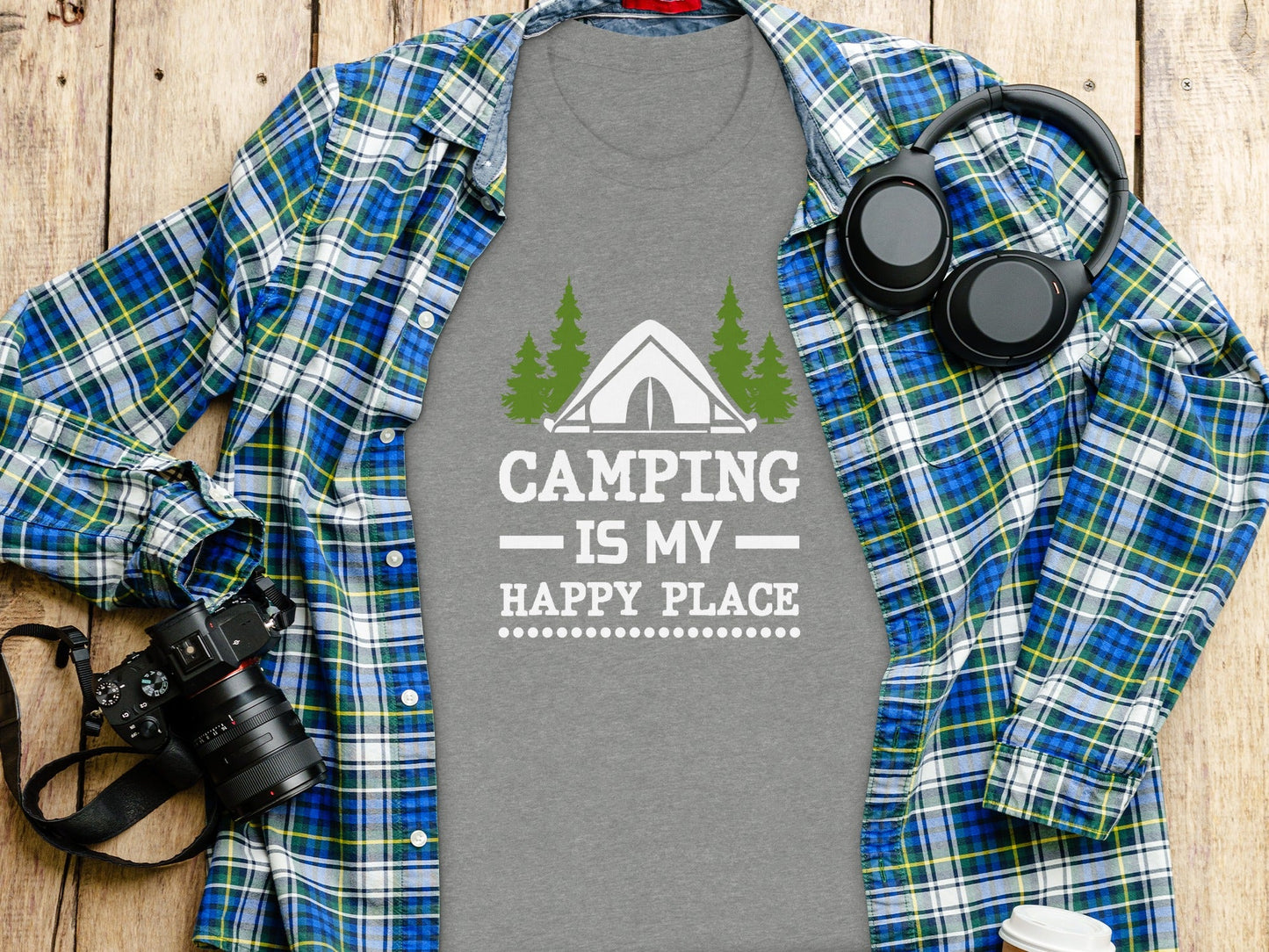 Camping Is My Happy Place Tent And Trees Graphic T-Shirt