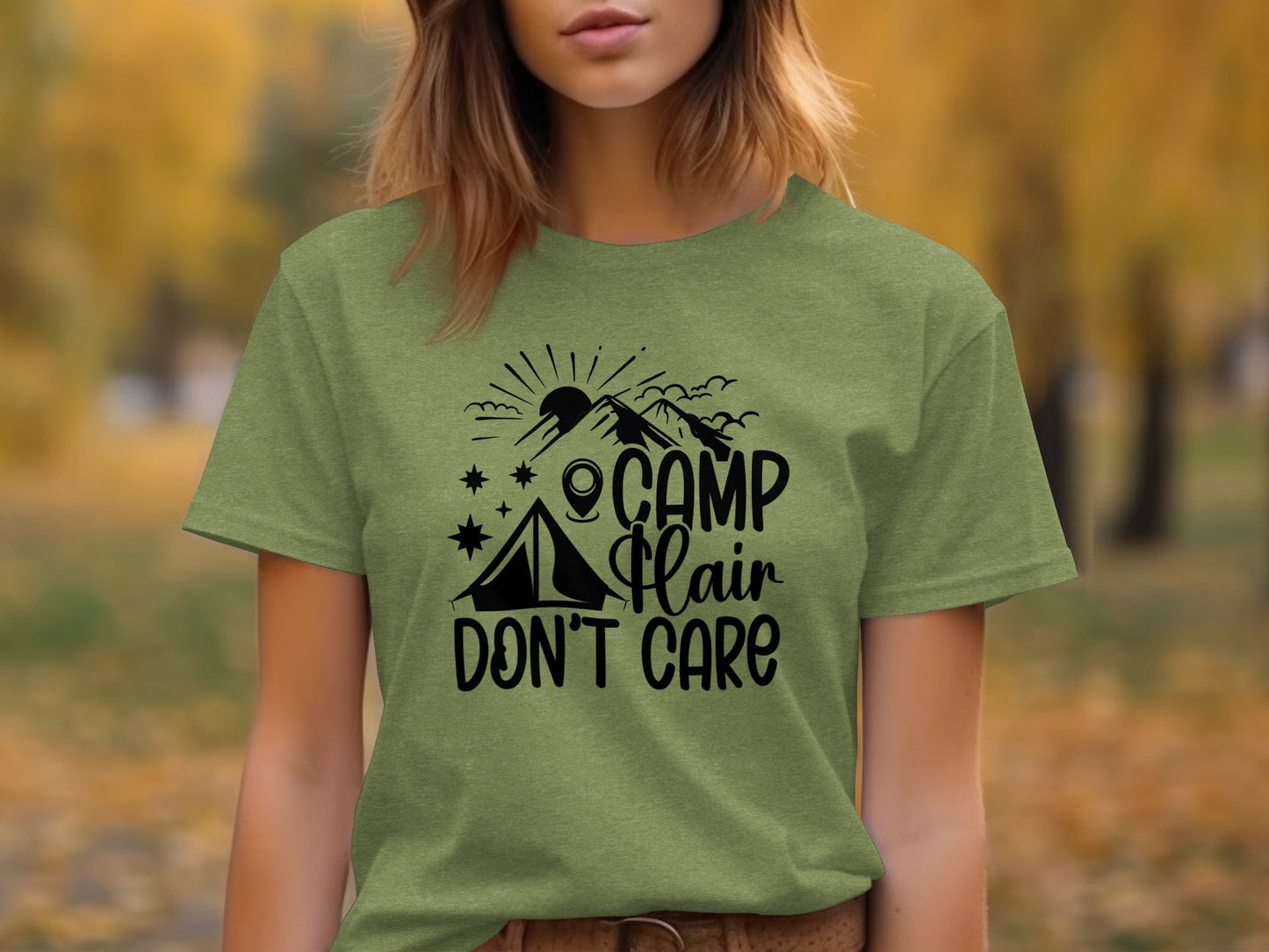 Camp Hair Dont Care with Mountain Scene Graphic T-Shirt