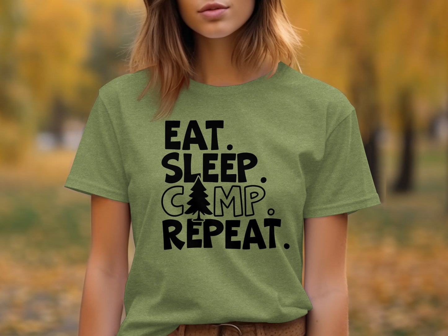 Eat Sleep Camp Repeat With Pine Tree Graphic T-Shirt