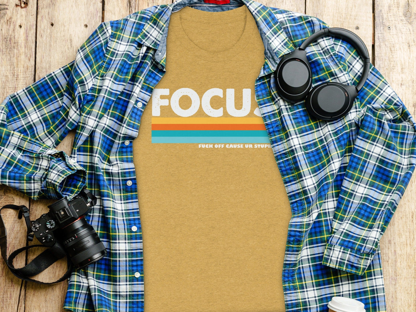 Focus Colorful Stripes with Funny Quote Graphic T-Shirt