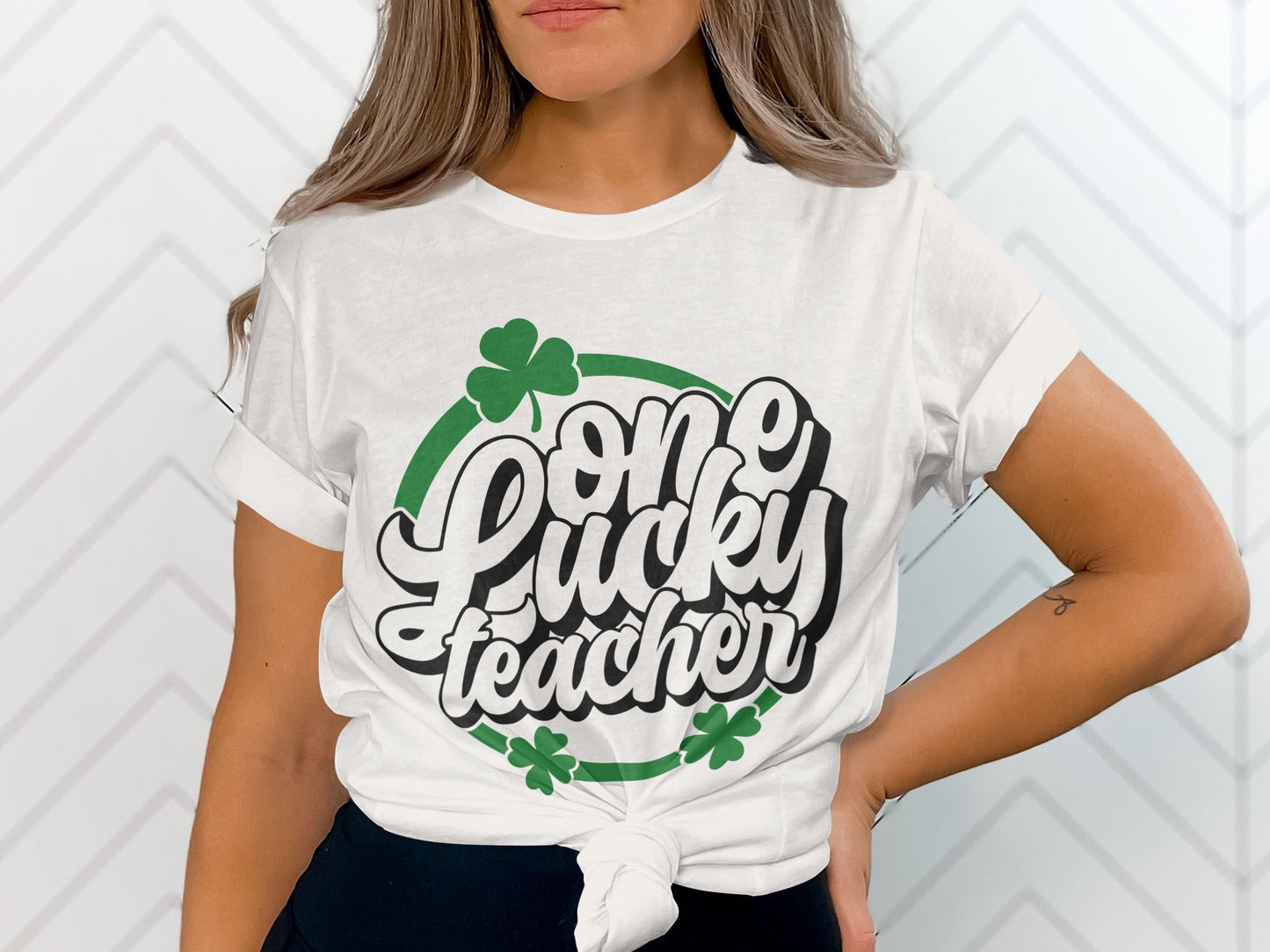 One Lucky Teacher Design With Shamrocks For Teachers T-Shirt