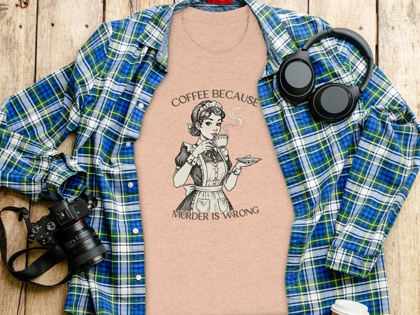 Coffee Because Murder is Wrong Funny Vintage Style T-Shirt