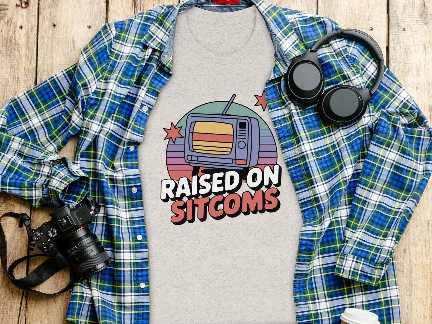Raised On Sitcoms Retro Television Funny Design T-Shirt