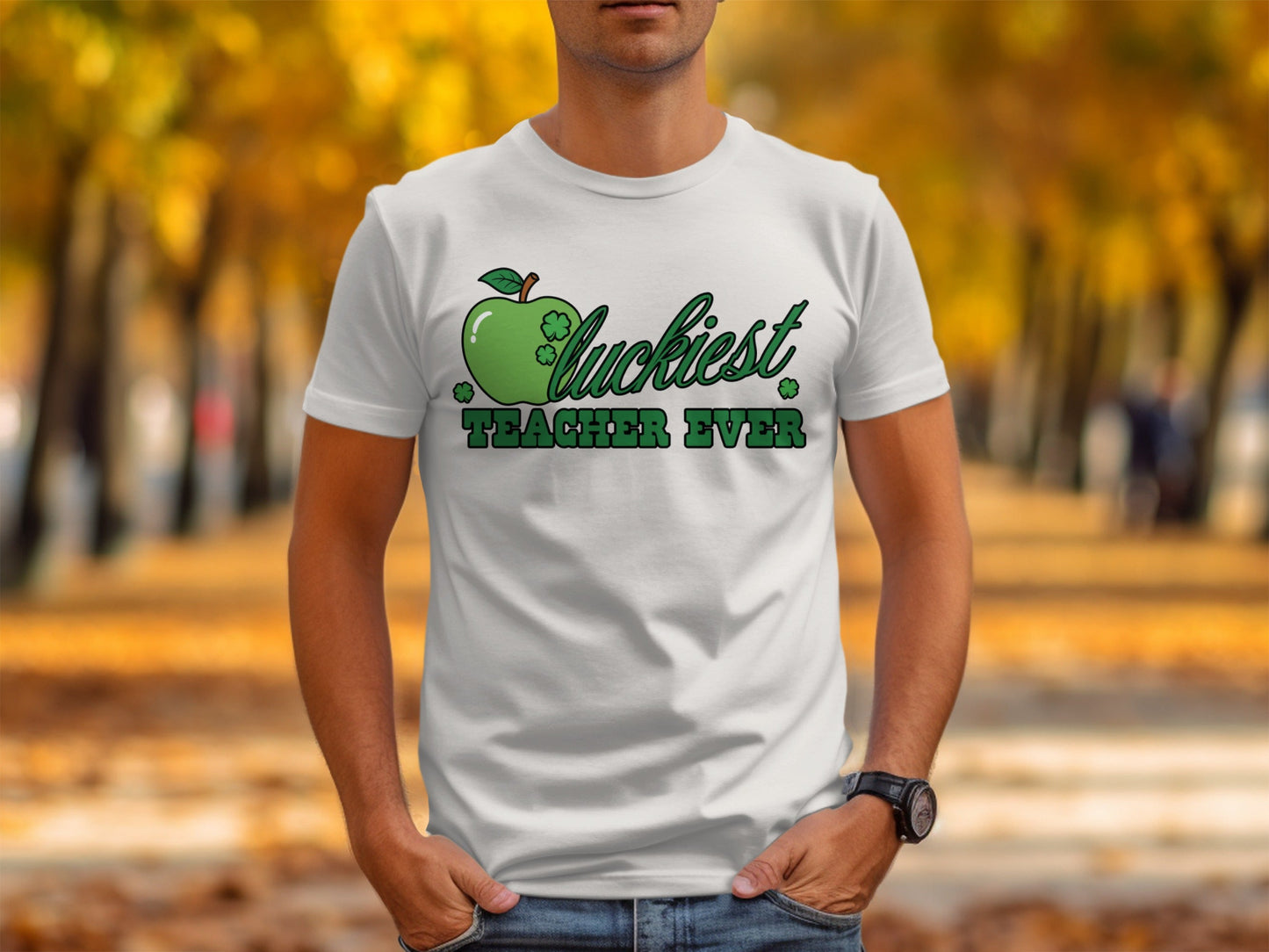 Luckiest Teacher Ever Clover Apple St Patricks Day T-Shirt
