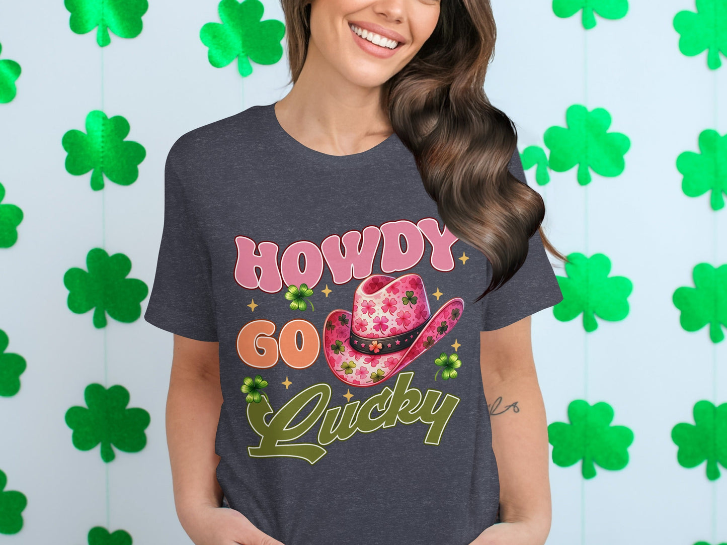 Howdy Go Lucky T-Shirts, St Patricks Day, Cowboy Hat, Shamrock, Good Luck, Festive Apparel, Lucky Shirt, Irish Pride