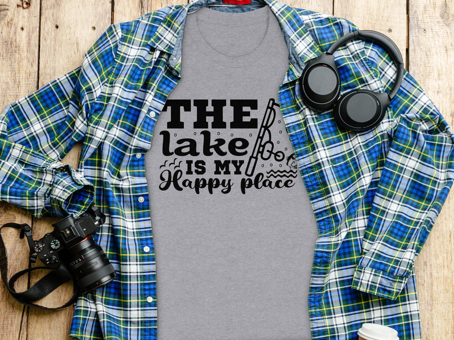 The Lake Is My Happy Place Fishing Illustration T-Shirt