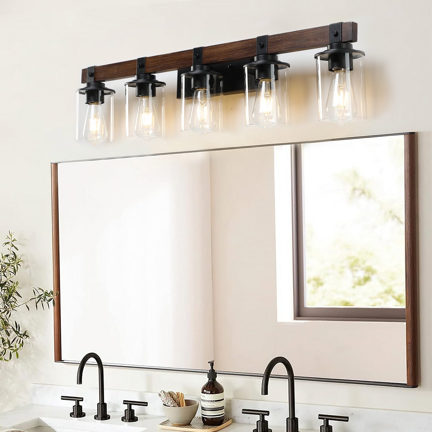 35" Rustic 5-Light Vanity Light, Industrial Bathroom Lighting Fixture