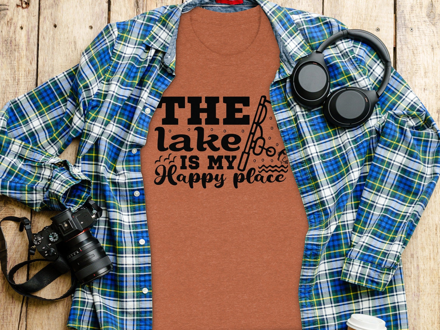 The Lake Is My Happy Place Fishing Illustration T-Shirt