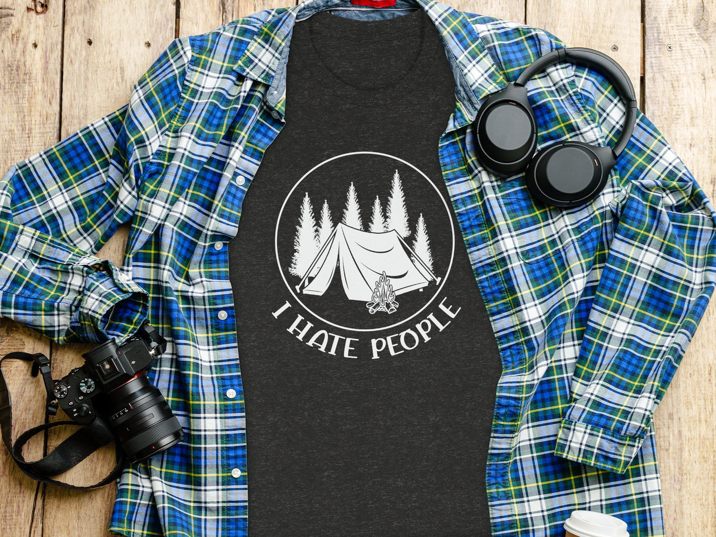 I Hate People Camping Tent Trees Graphic Illustration T-Shirt