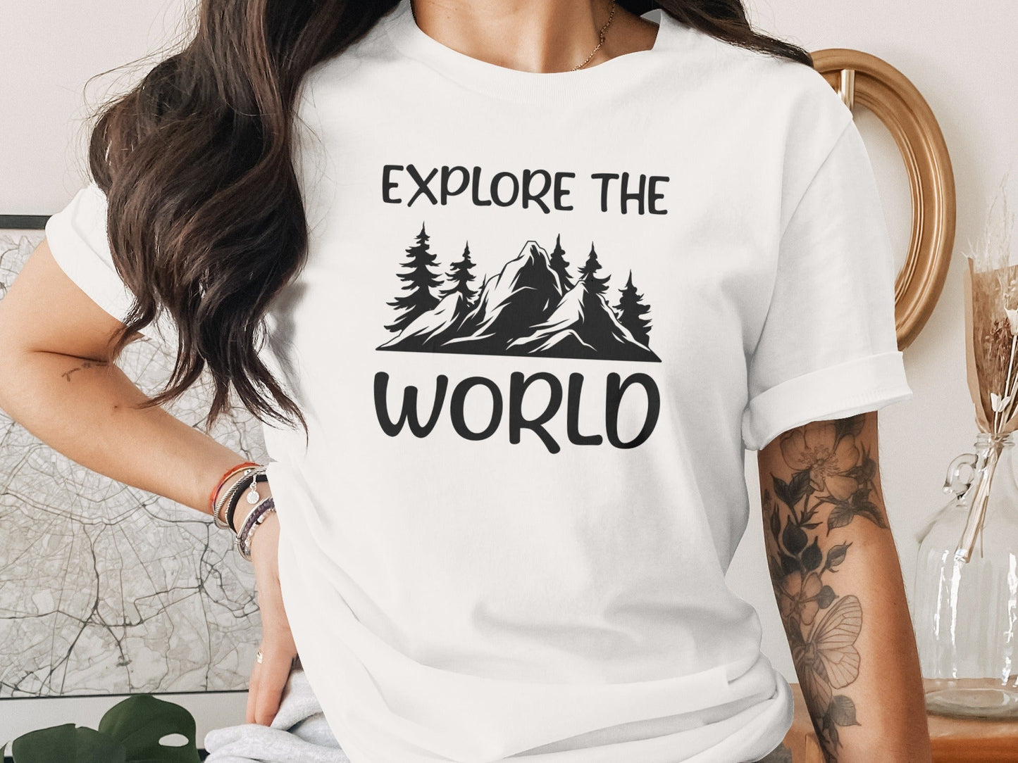 Explore The World Mountain Silhouette Hiking Adventure T-Shirt