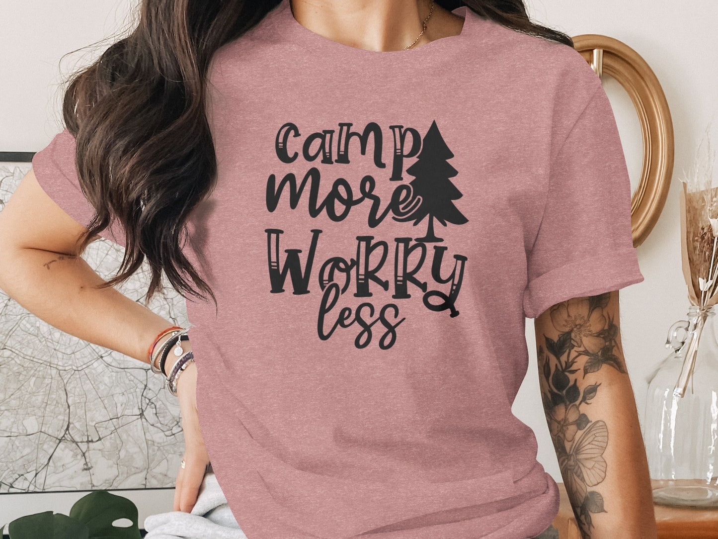 Camp More Worry Less Outdoors Adventure Graphic T-Shirt