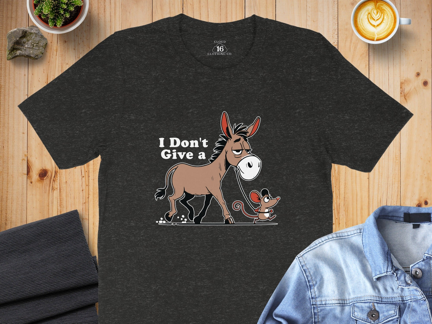 Funny Mouse Walking a Donkey Cartoon Graphic T-Shirt
