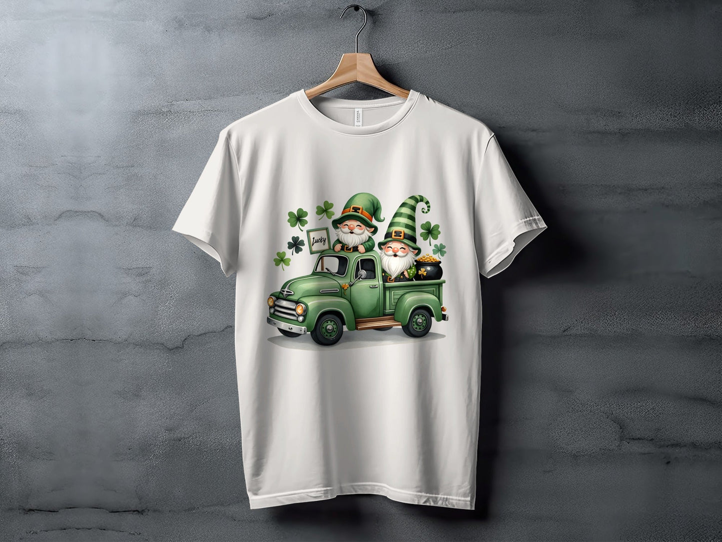 St Patricks Day T-Shirts, Lucky Gnomes, Green Truck, Four Leaf Clover, Irish, Leprechaun, Holiday, Festive, Cute
