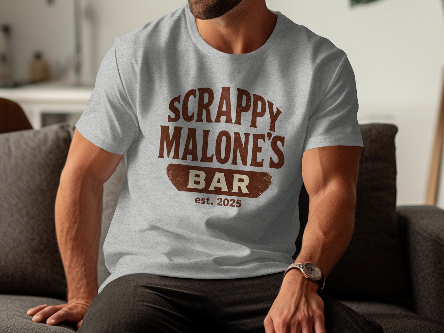 Scrappy Malone's Bar Est 2025 Vintage Logo T-Shirt - Retro Pub Graphic Tee