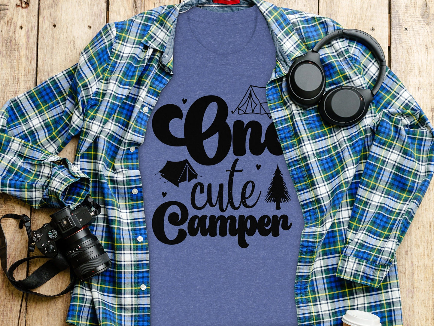 One Cute Camper Tent and Pine Tree Camping Design T-Shirt