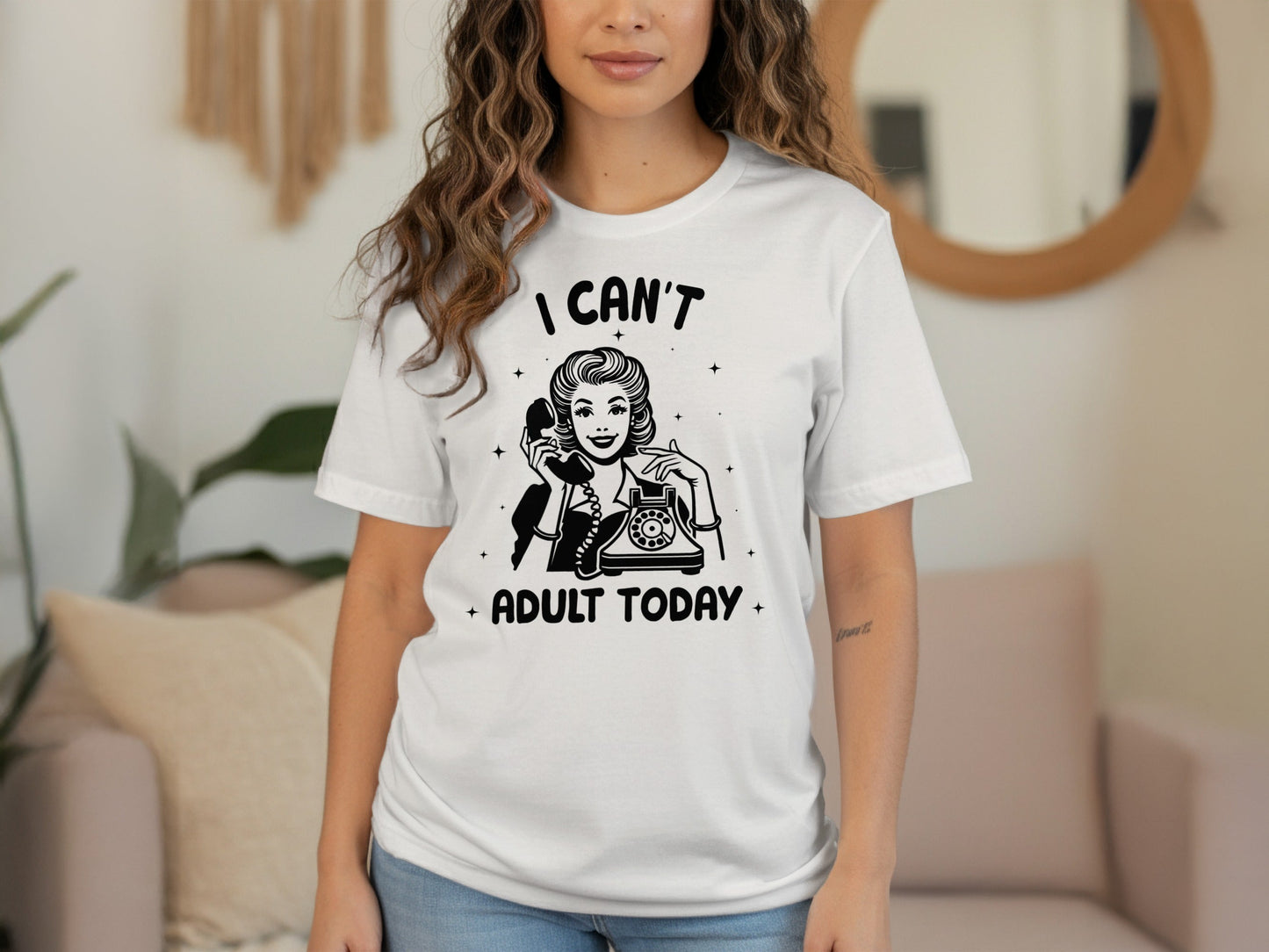 I Can't Adult Today Retro Inspired Graphic Design T-Shirt