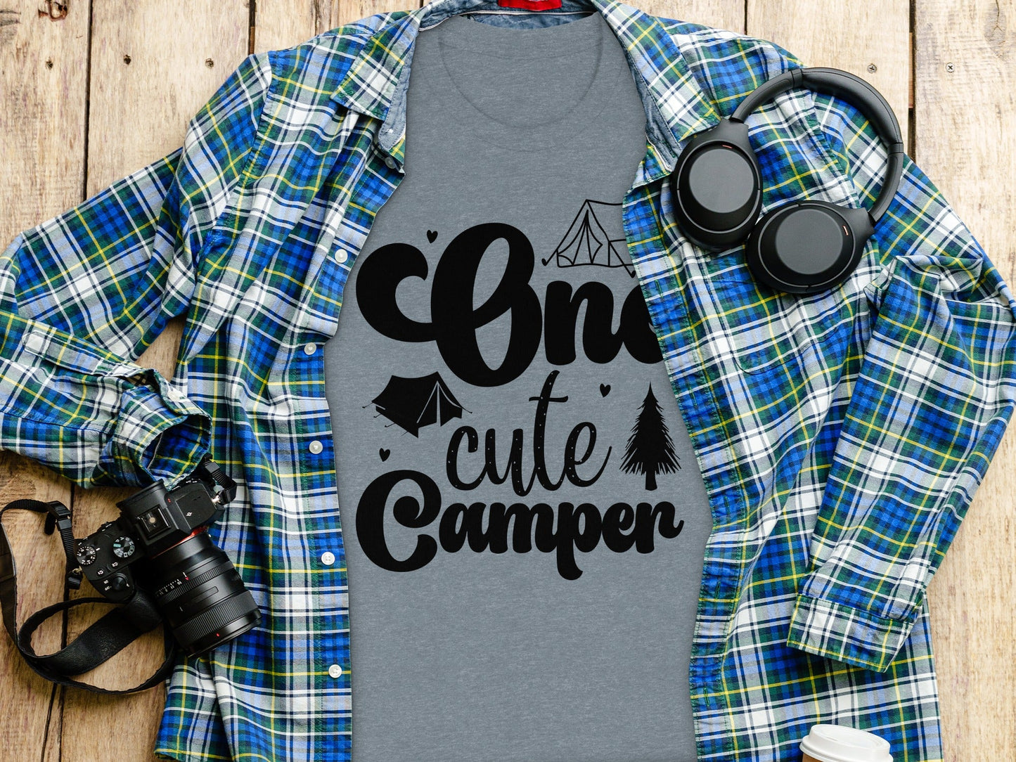 One Cute Camper Tent and Pine Tree Camping Design T-Shirt